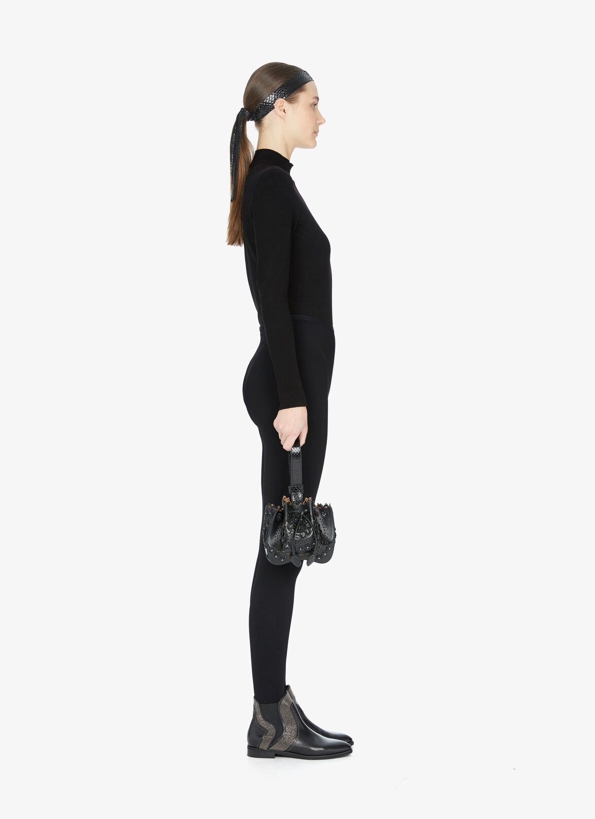 ROSE MARIE MINI CL+ELAPHE N.VIENNE FLEUR BLACK ALAÏA BLACK  ROSE MARIE MINI CL+ELAPHE N.VIENNE FLEUR BLACK
